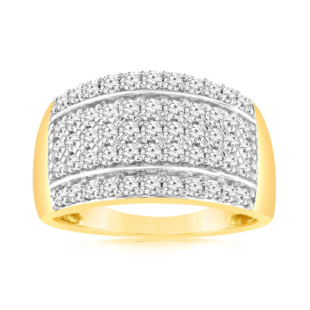 0.95 Carat Cluster Diamond Dress Ring in 14ct Yellow Gold