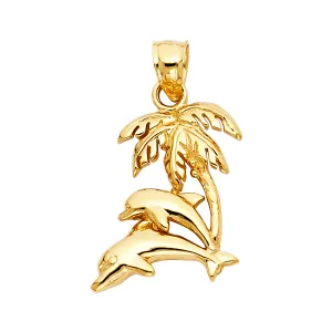 14K Yellow Gold Dolphin with Palm Tree Pendant