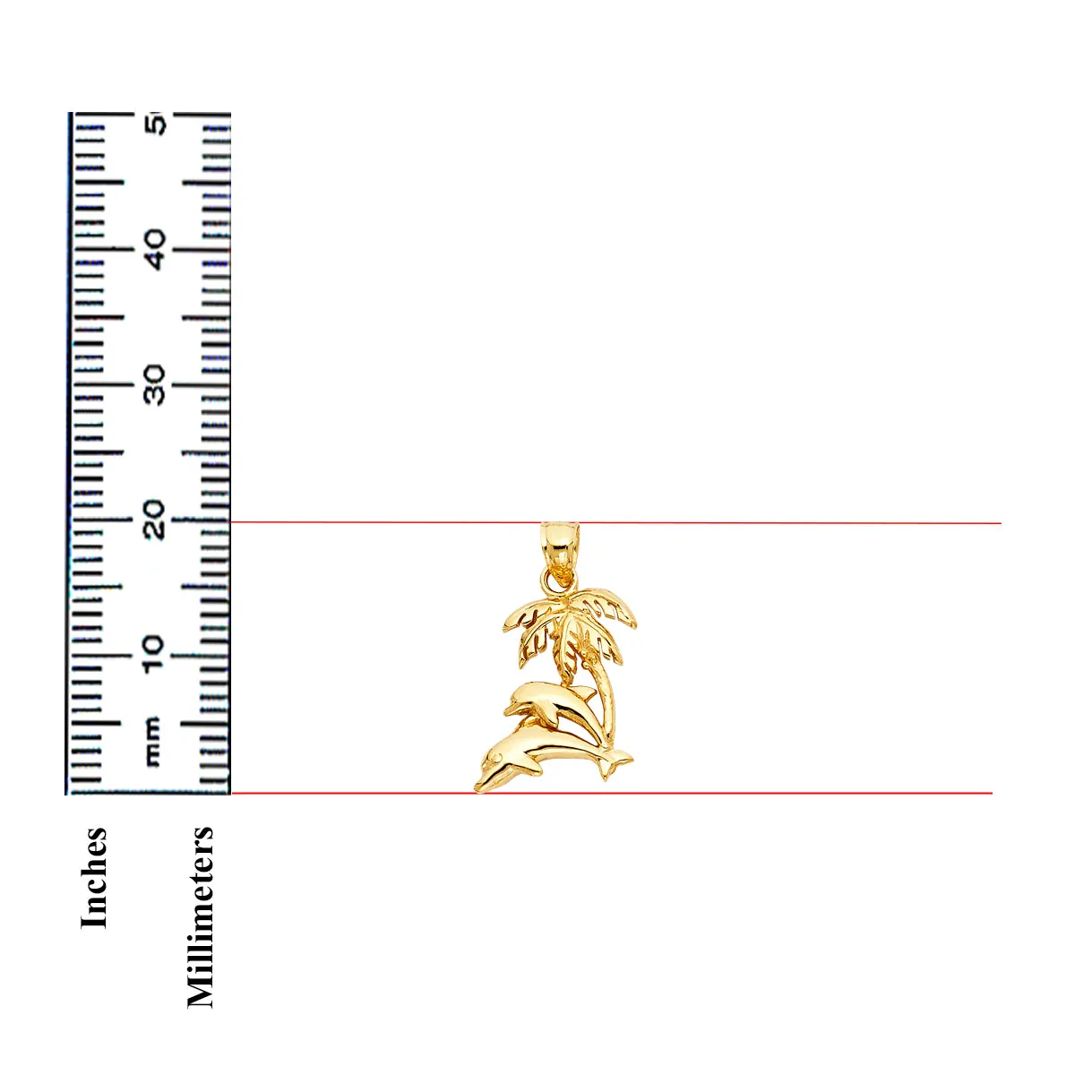14K Yellow Gold Dolphin with Palm Tree Pendant