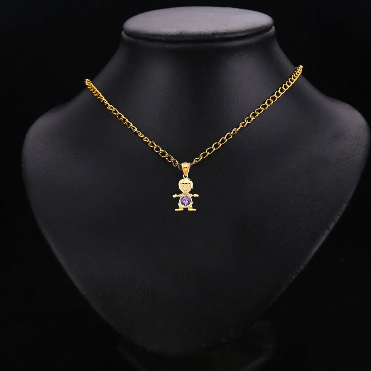 14K Yellow Gold February Birthstone Cubic Zirconia Boy Pendant