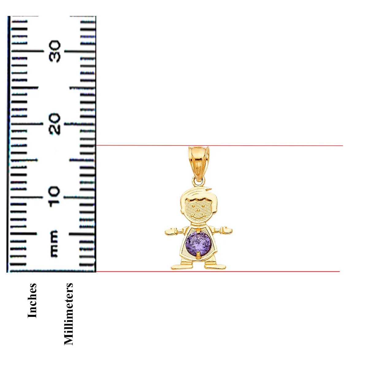 14K Yellow Gold February Birthstone Cubic Zirconia Boy Pendant