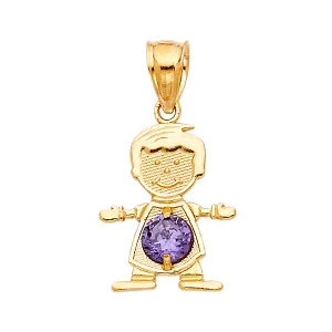 14K Yellow Gold February Birthstone Cubic Zirconia Boy Pendant