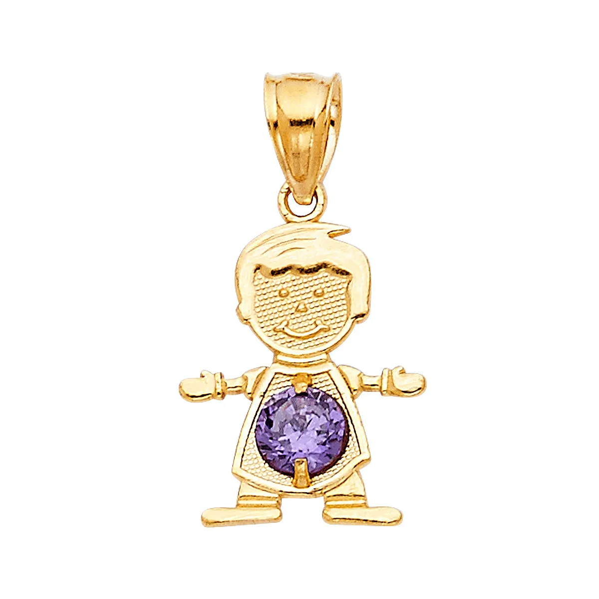 14K Yellow Gold February Birthstone Cubic Zirconia Boy Pendant