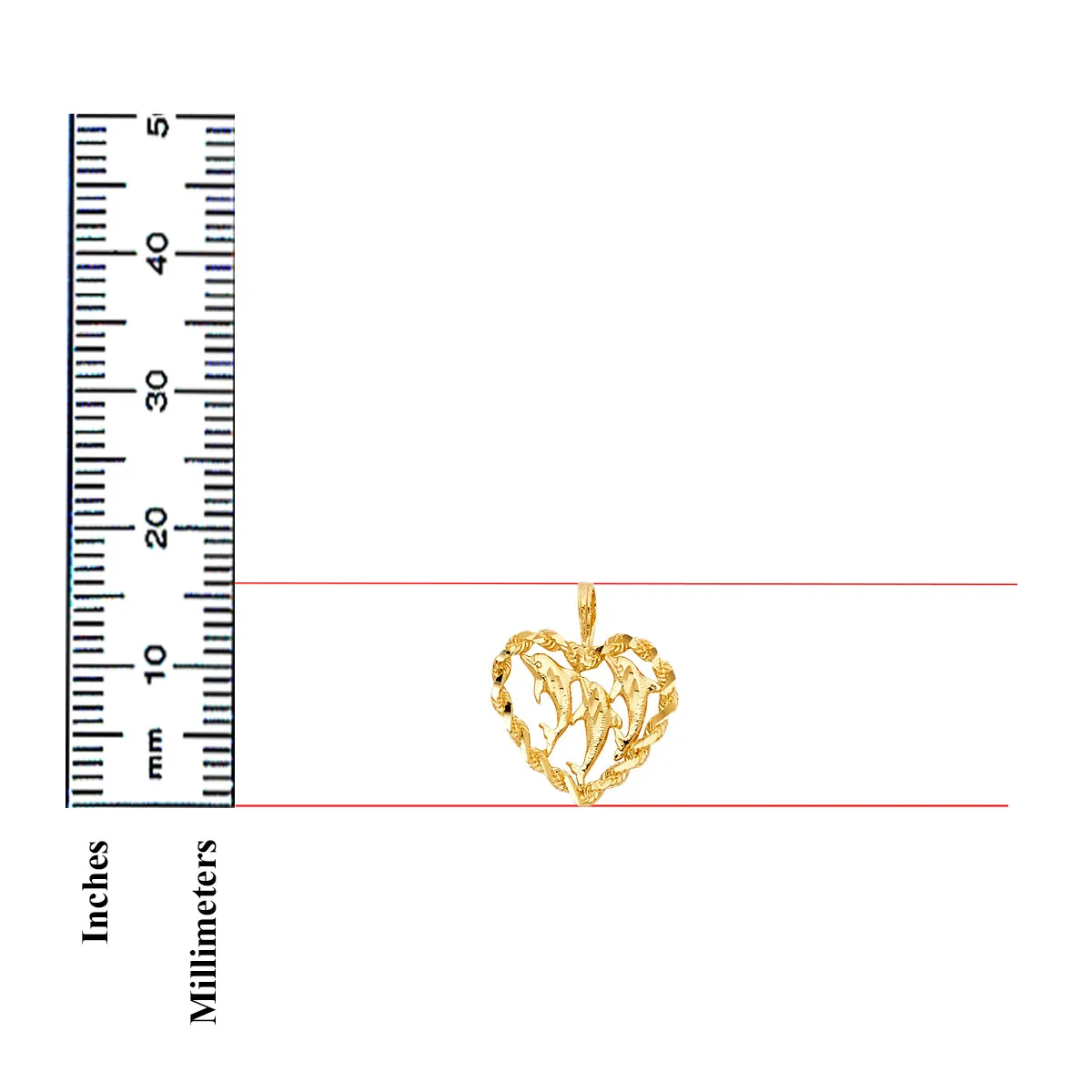 14K Yellow Gold Heart with Dolphin Pendant