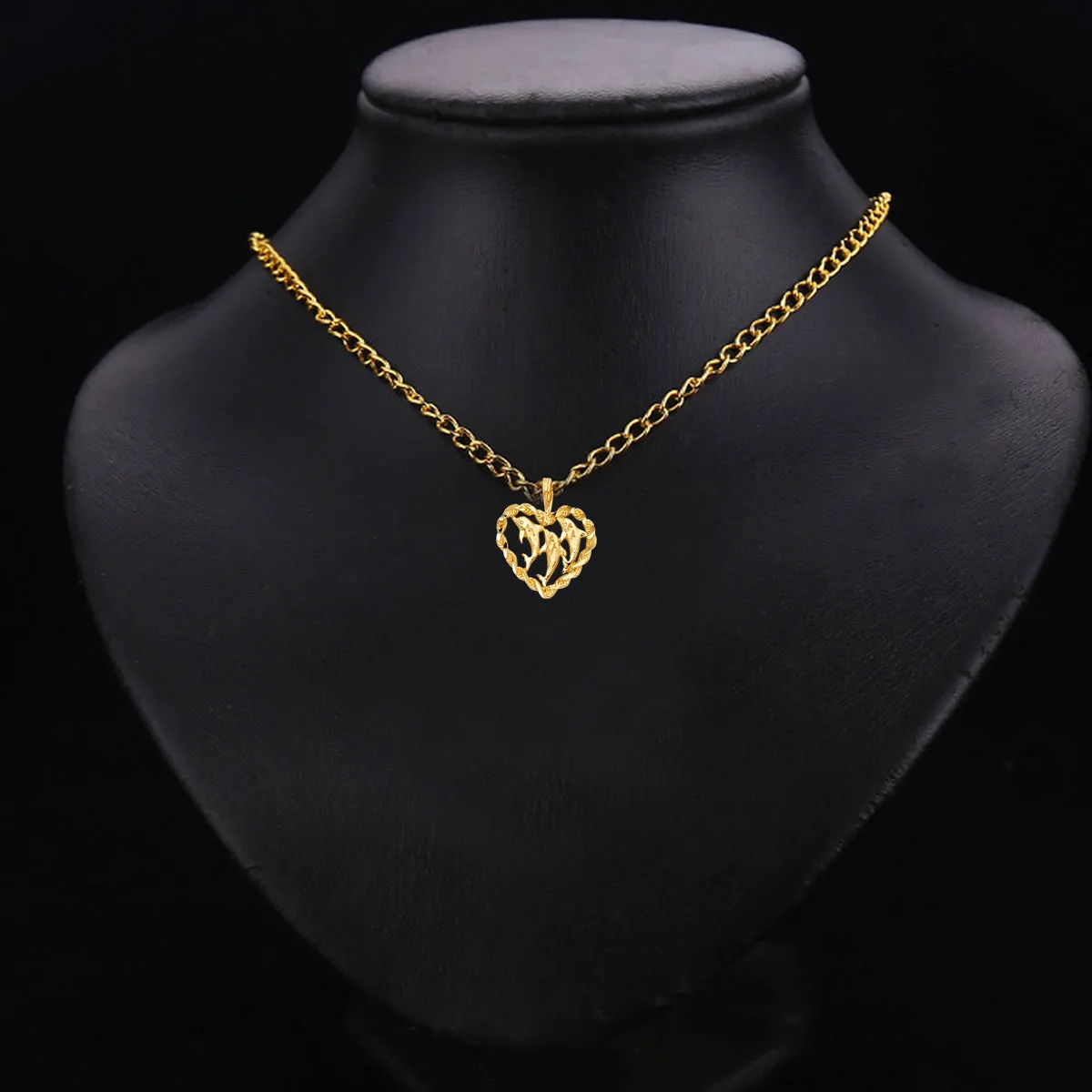 14K Yellow Gold Heart with Dolphin Pendant