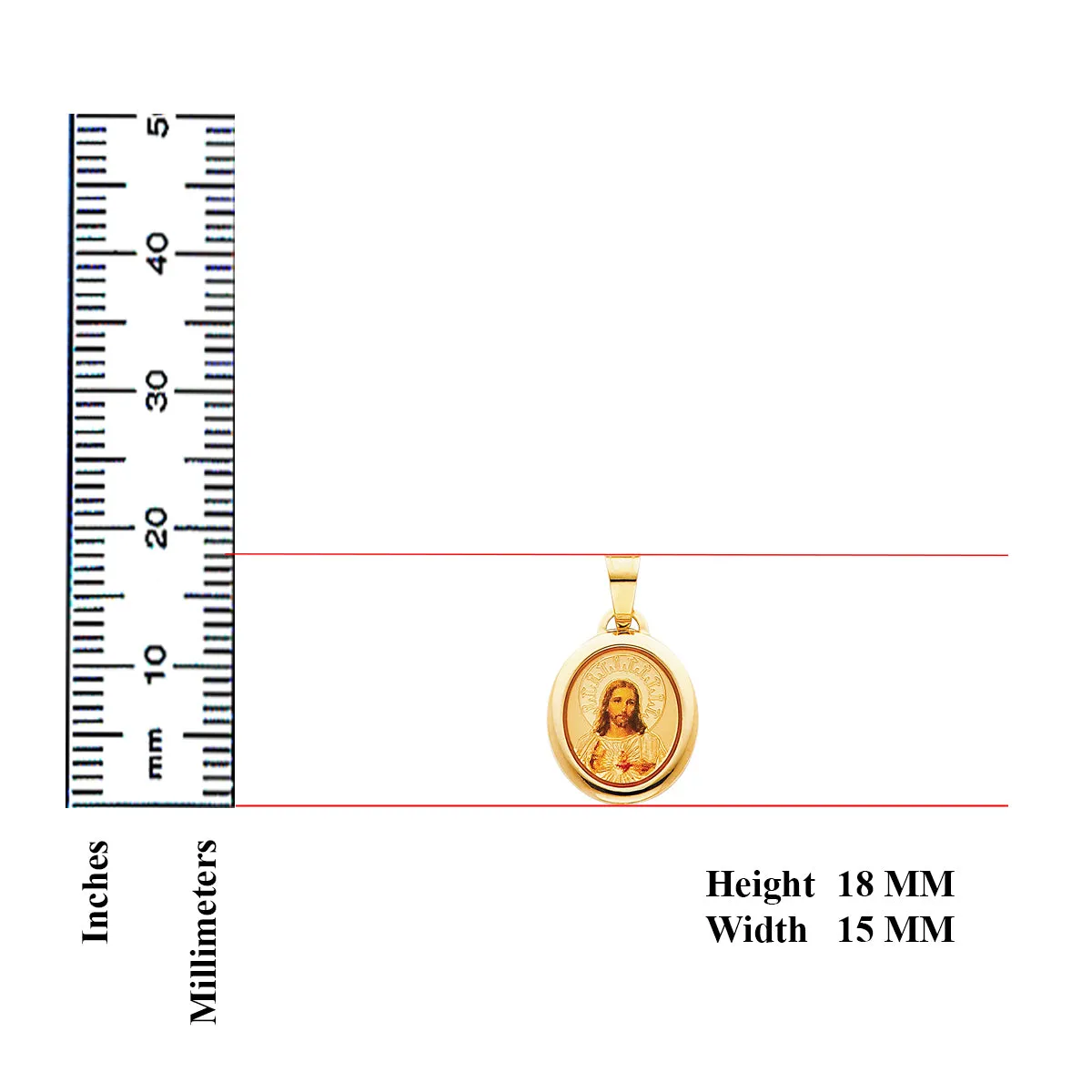 14K Yellow Gold Jesus Heart Enamel Picture Religious Pendant