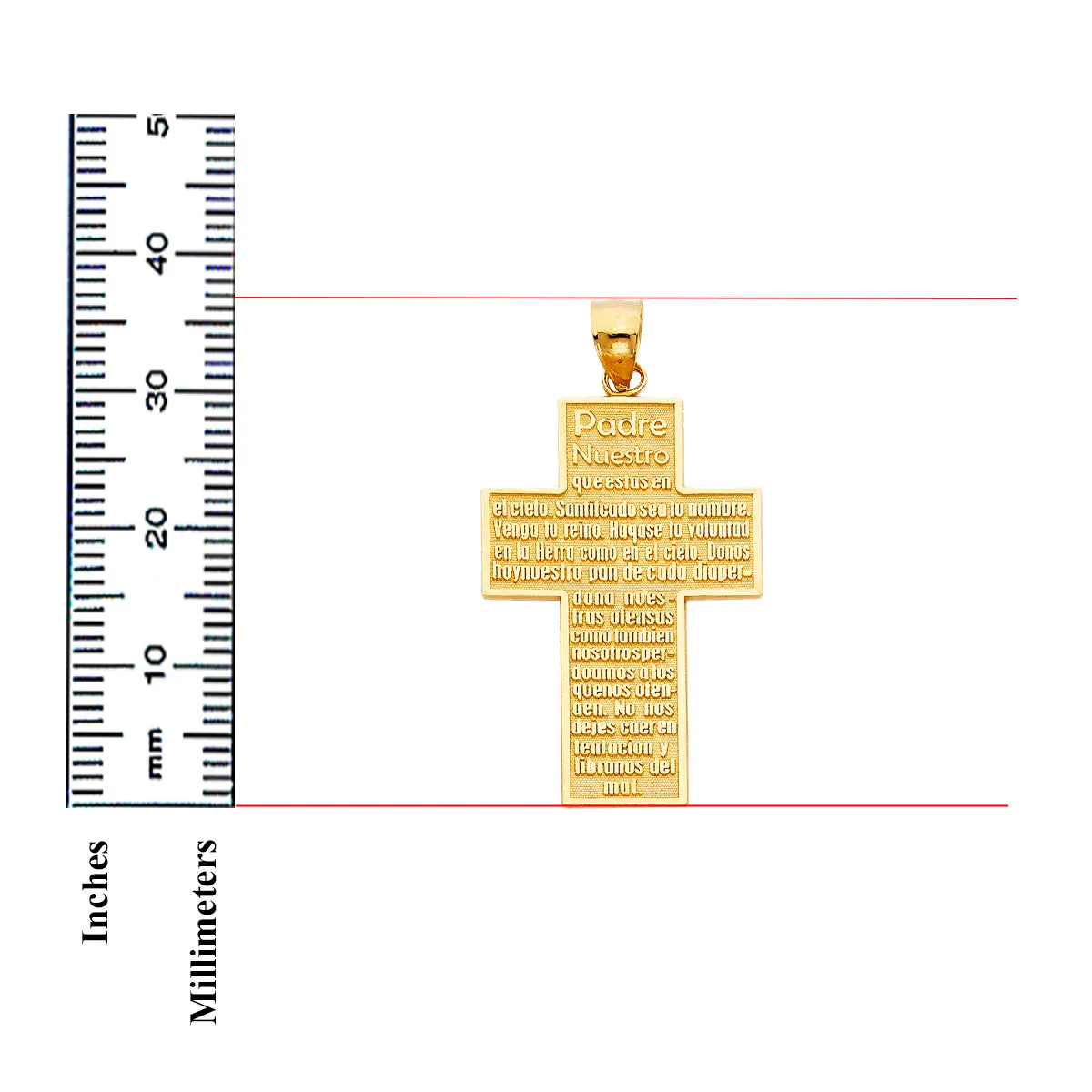 14K Yellow Gold Padre Nuestro Religious Cross Pendant