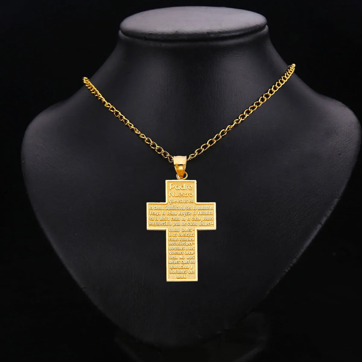 14K Yellow Gold Padre Nuestro Religious Cross Pendant