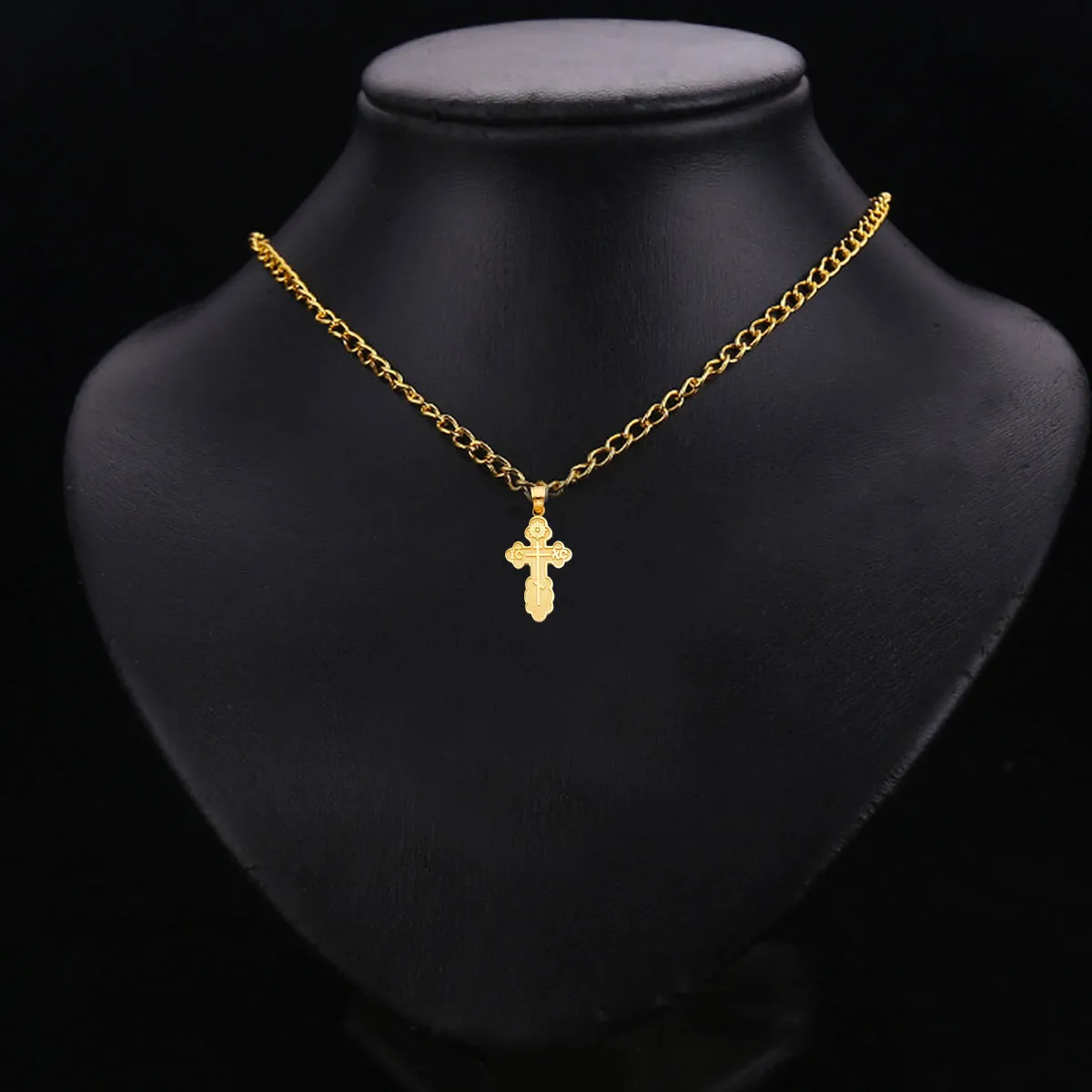 14K Yellow Gold St. Olga Greek Orthodox Baptismal Cross Religious Pendant