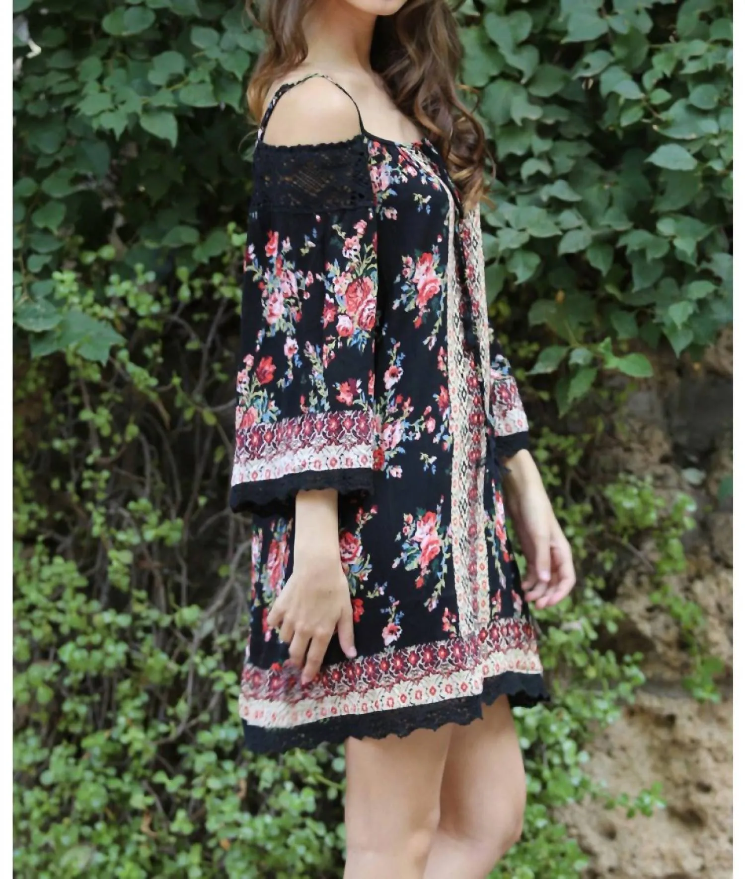 Angie - Floral Twin Print Cold Shoulder Dress
