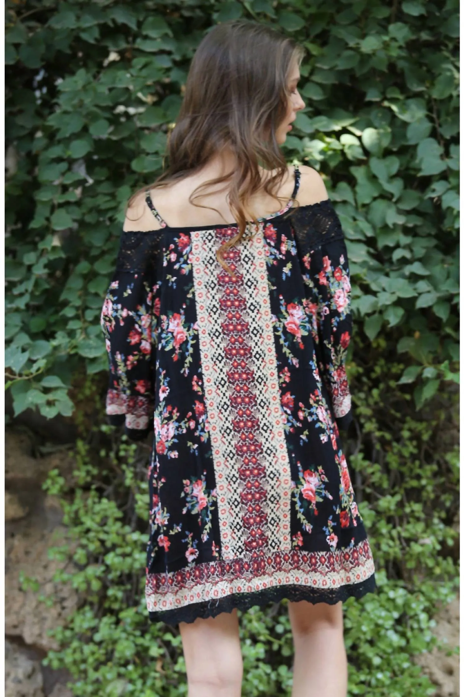 Angie - Floral Twin Print Cold Shoulder Dress