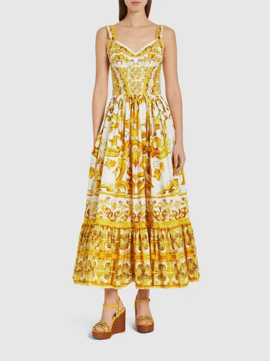 Dolce&amp;Gabbana   Maiolica printed poplin midi dress 