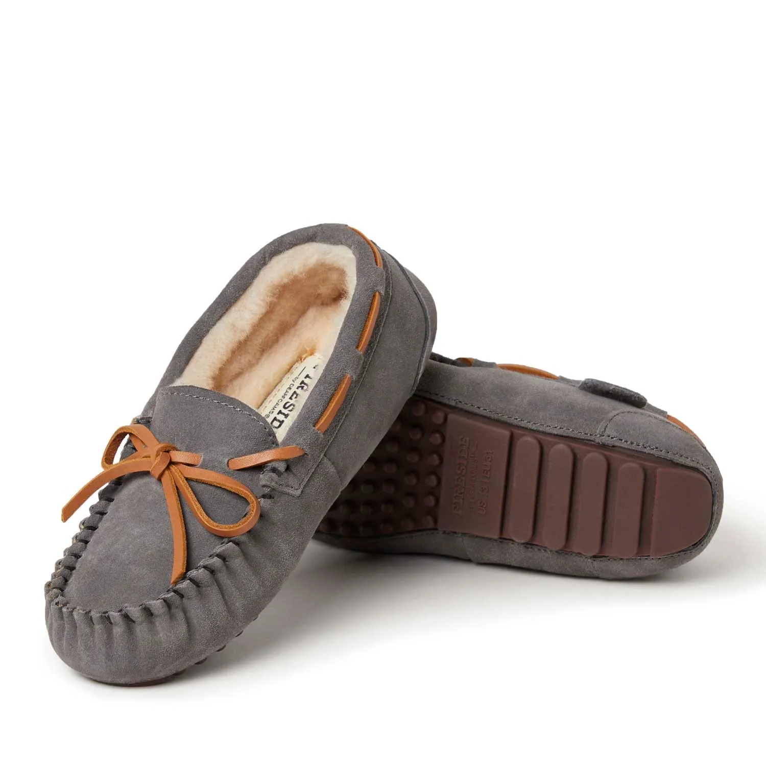 Fireside By Dearfoams Kid's Parke Genuine Shearling Moccasin Slipper