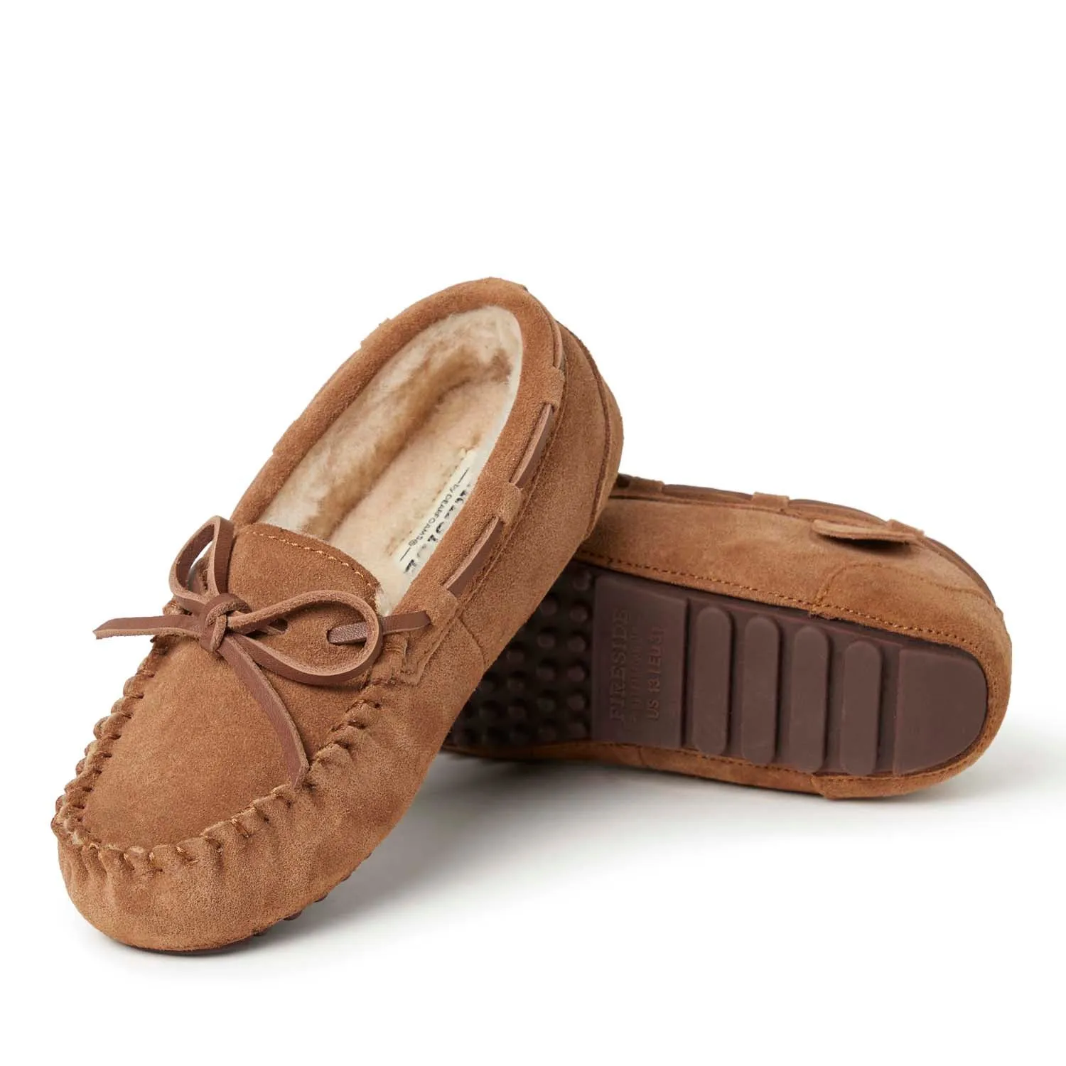 Fireside By Dearfoams Kid's Parke Genuine Shearling Moccasin Slipper