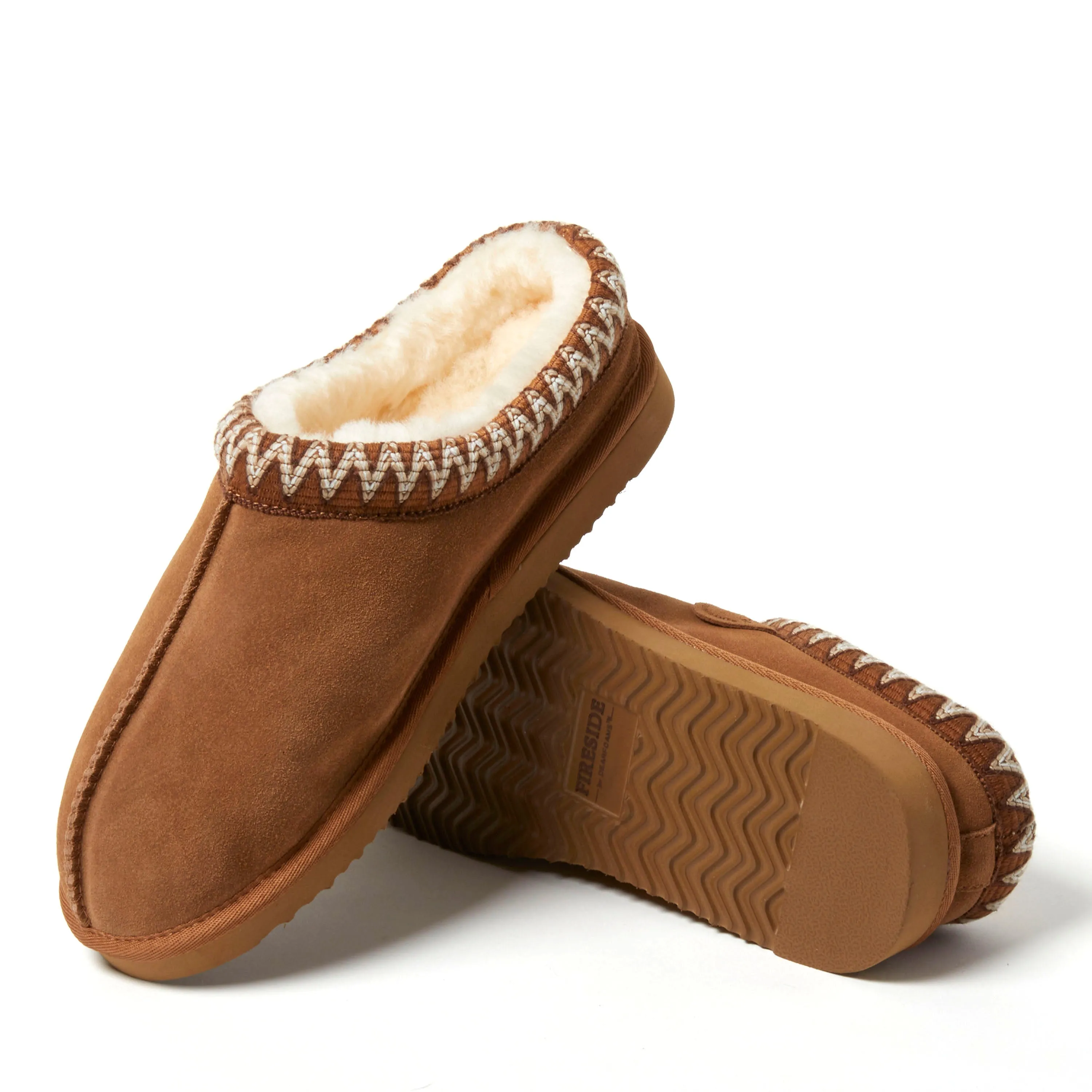 Fireside by Dearfoams Men's Grafton Genuine Shearling Clog Slipper with Taping
