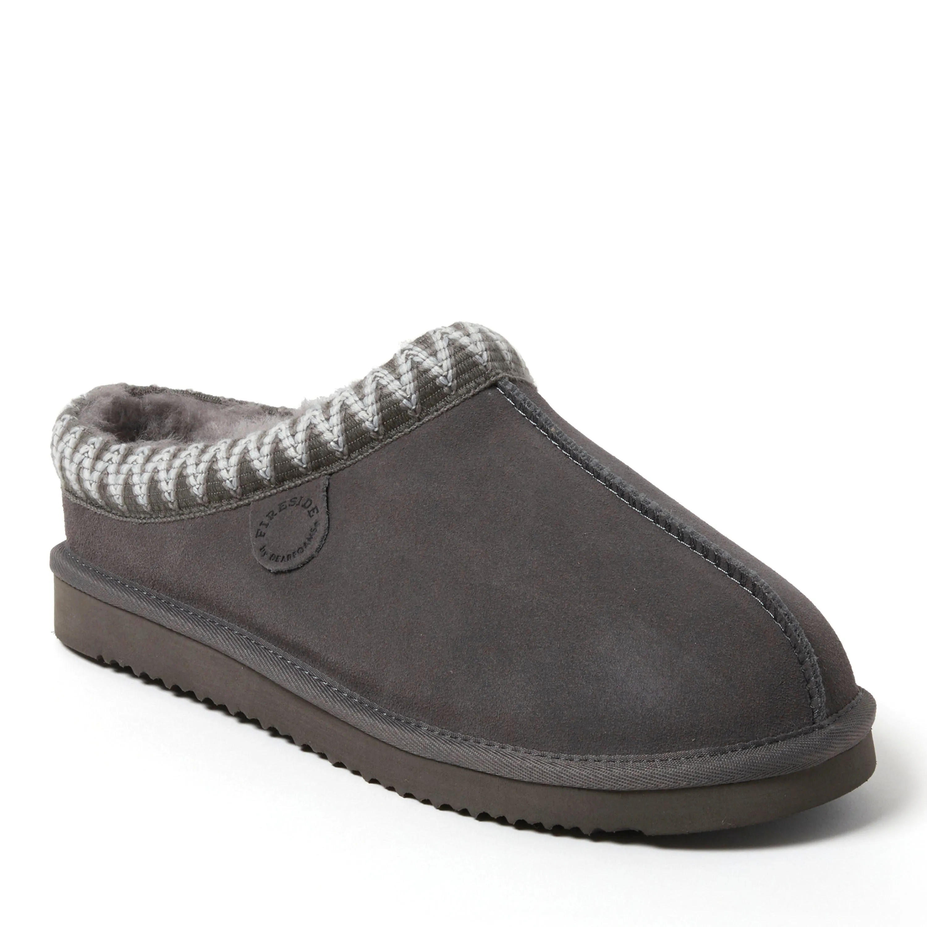 Fireside by Dearfoams Men's Grafton Genuine Shearling Clog Slipper with Taping