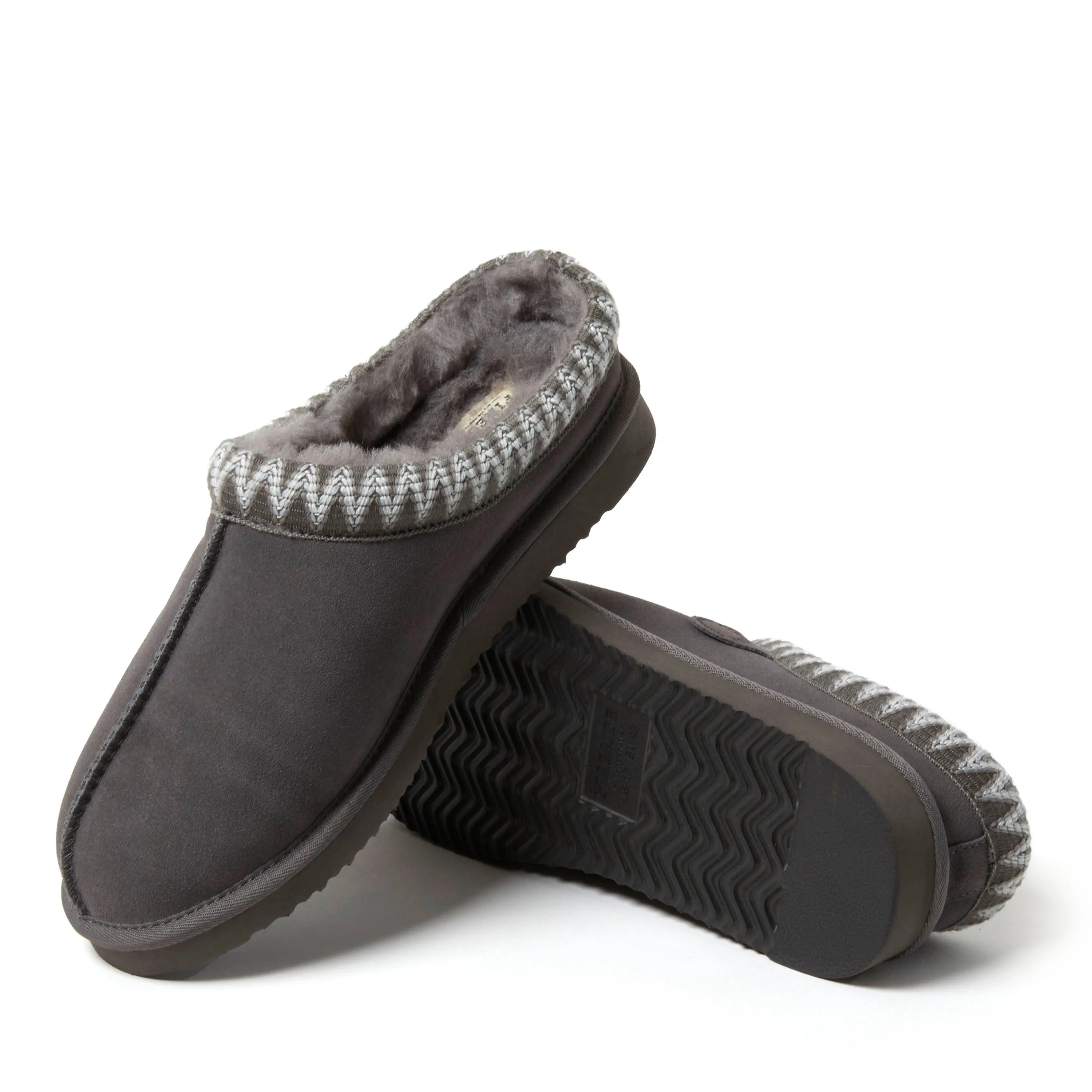 Fireside by Dearfoams Men's Grafton Genuine Shearling Clog Slipper with Taping