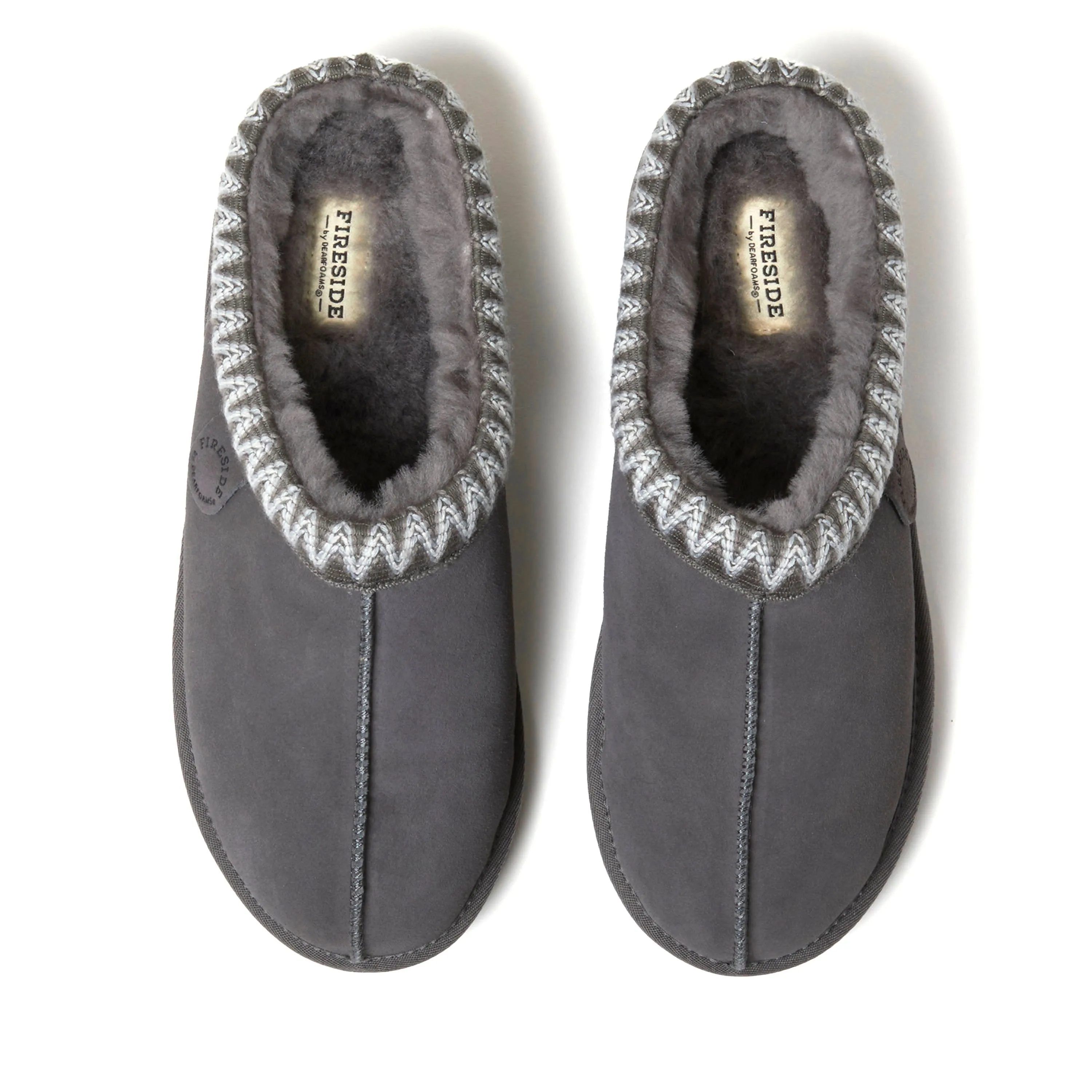 Fireside by Dearfoams Men's Grafton Genuine Shearling Clog Slipper with Taping