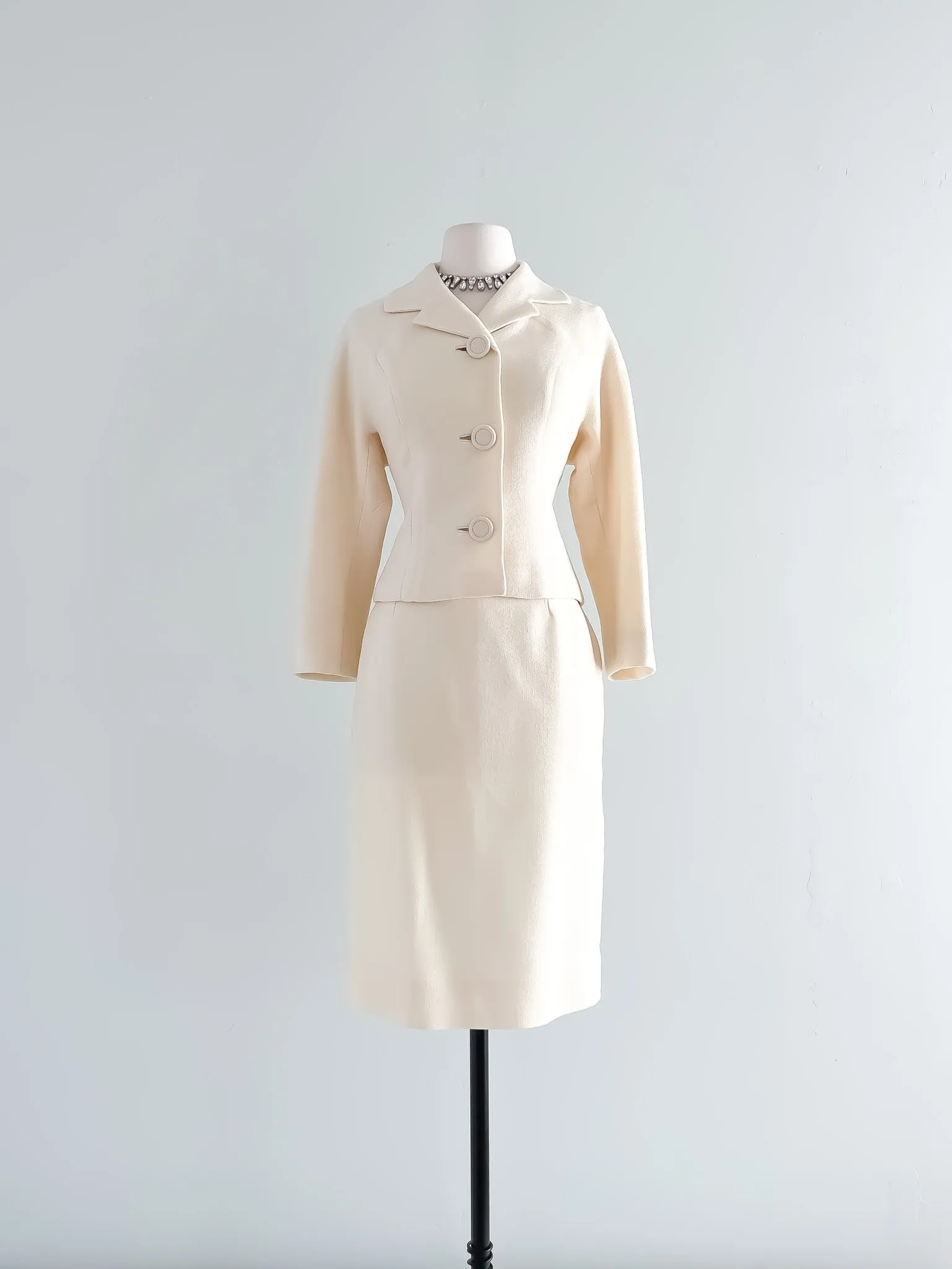 Gorgeous 1960's Ivory Wool Courthouse Wedding Suit by Gaynes / Sz S