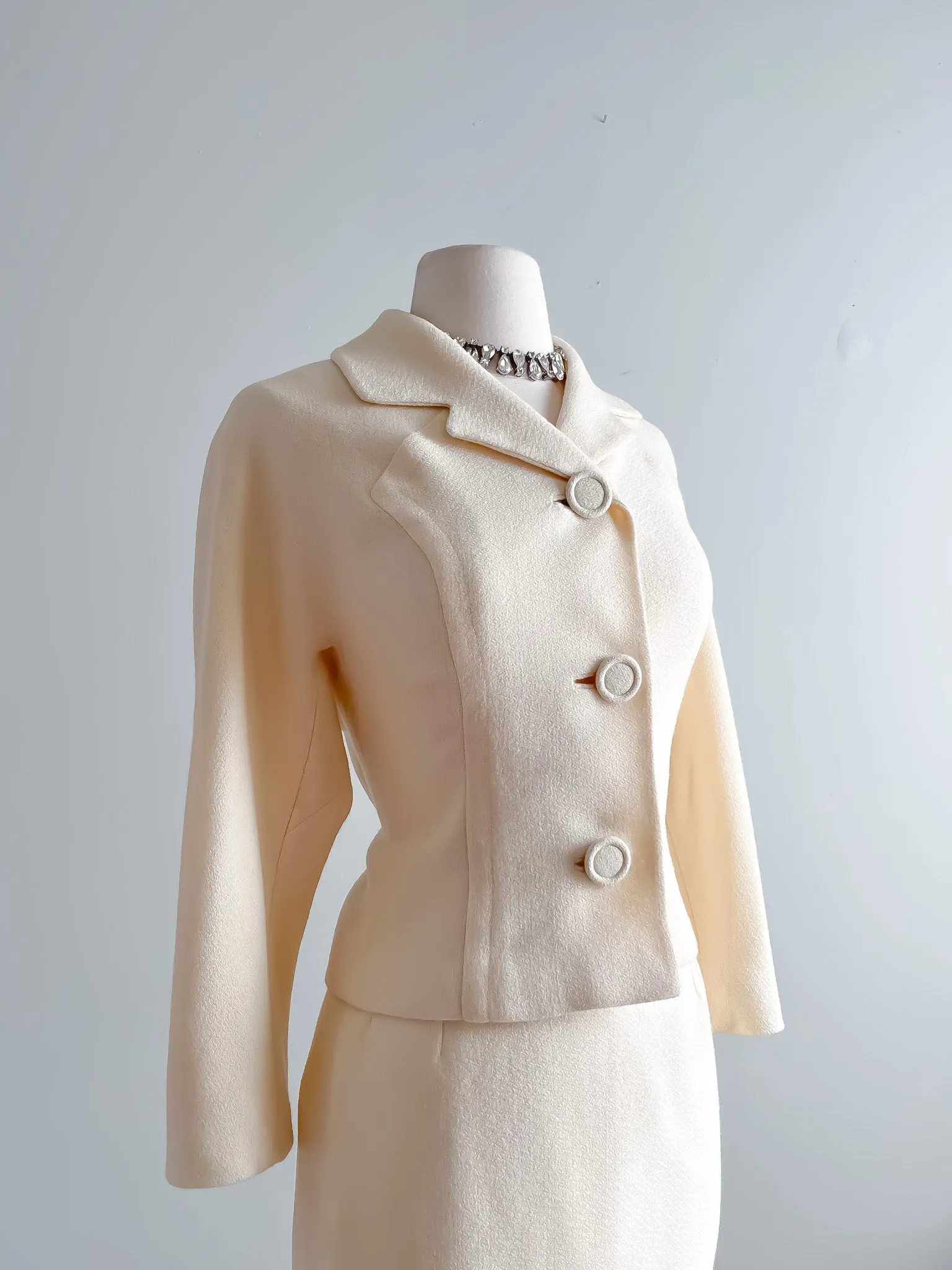 Gorgeous 1960's Ivory Wool Courthouse Wedding Suit by Gaynes / Sz S