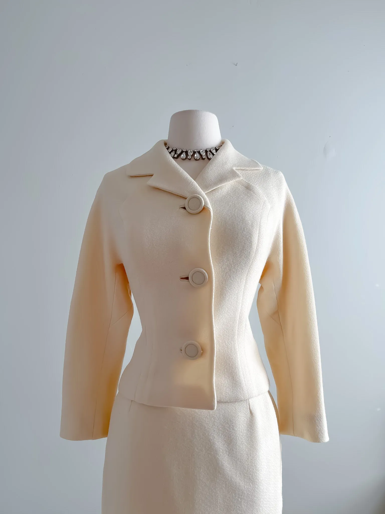 Gorgeous 1960's Ivory Wool Courthouse Wedding Suit by Gaynes / Sz S