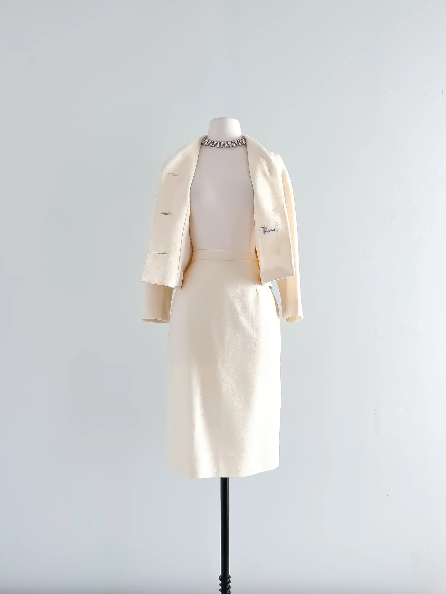 Gorgeous 1960's Ivory Wool Courthouse Wedding Suit by Gaynes / Sz S