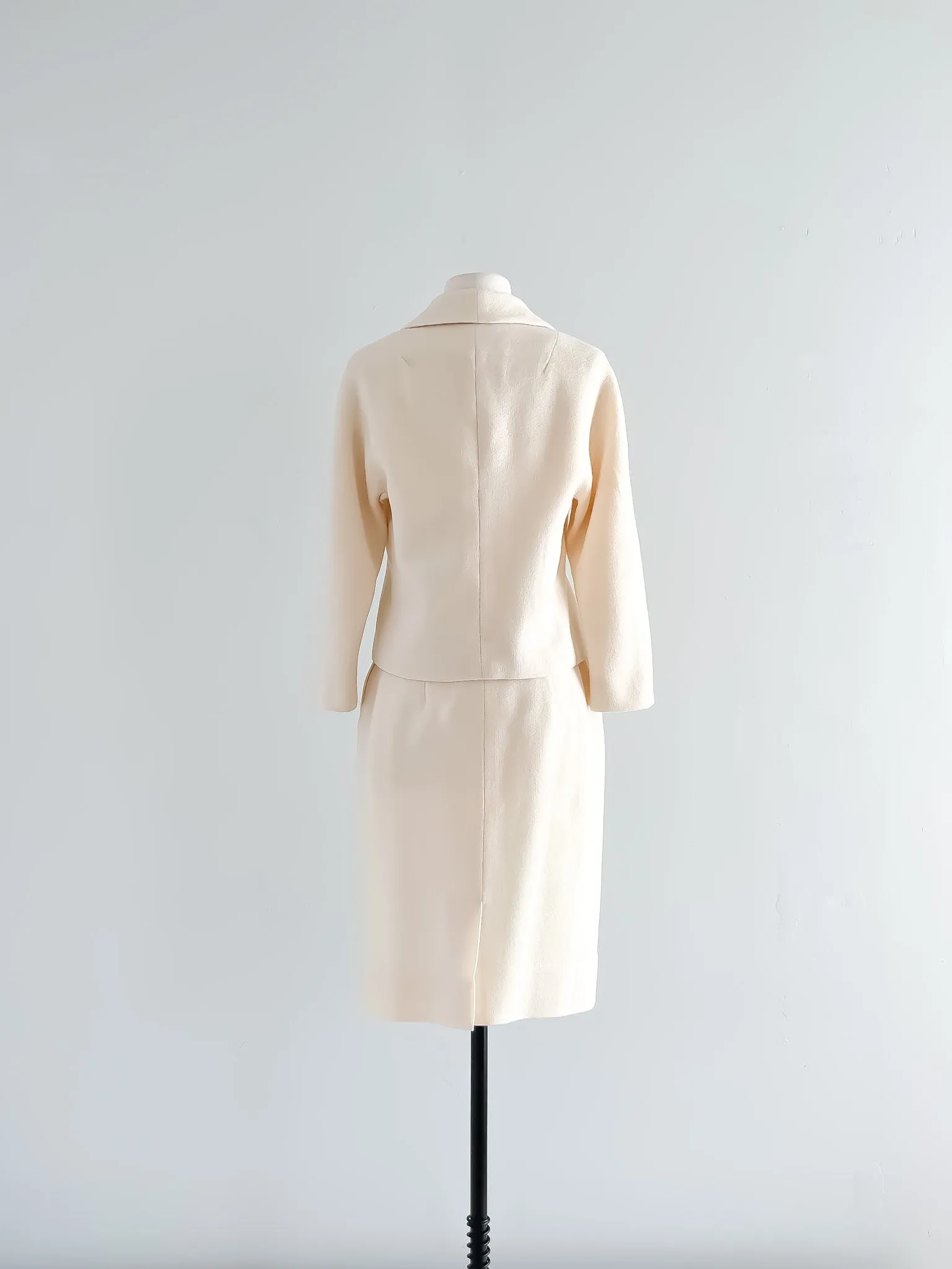 Gorgeous 1960's Ivory Wool Courthouse Wedding Suit by Gaynes / Sz S