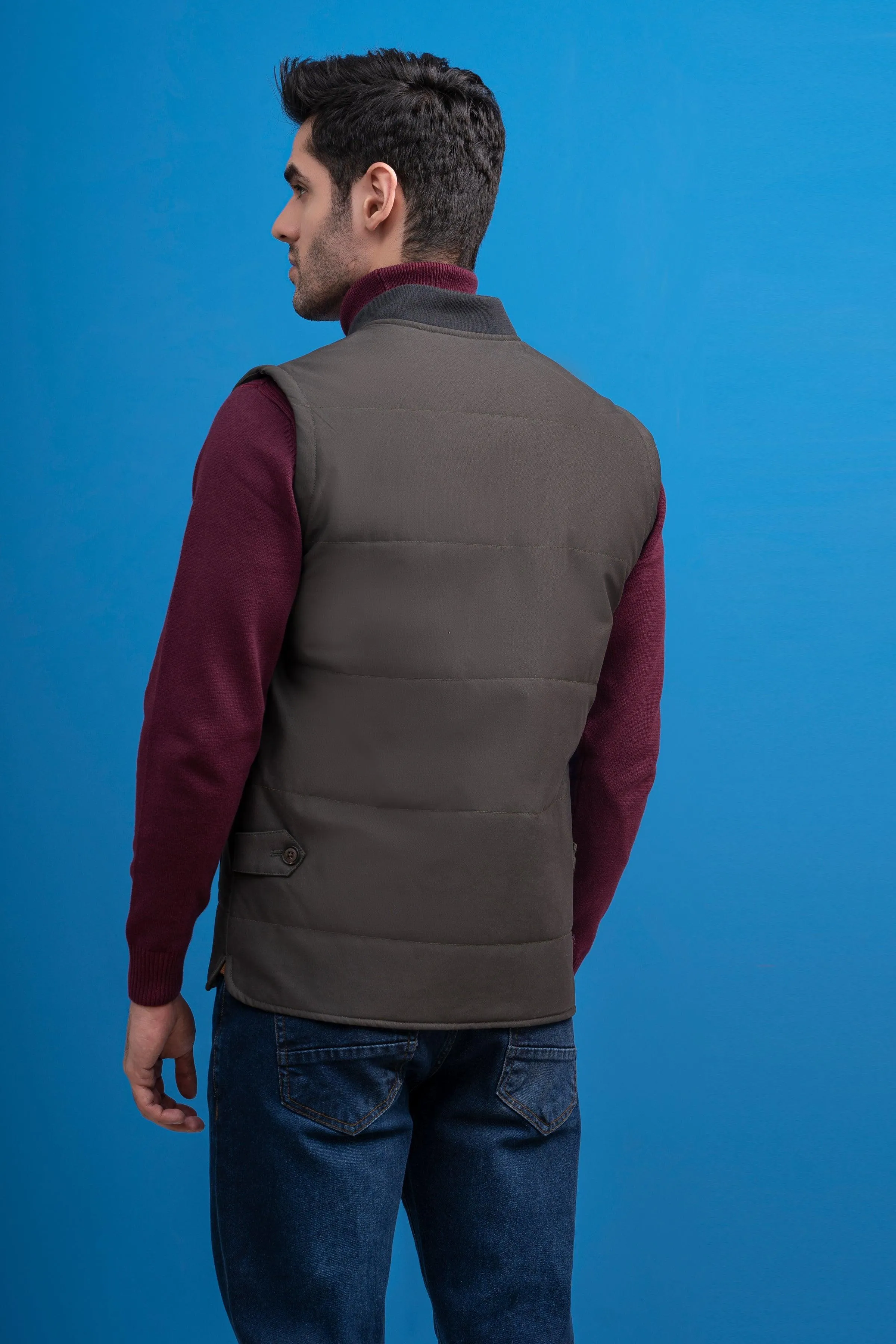 JACKET QUILTED WITH RIB BAN S/L OLIVE GREY