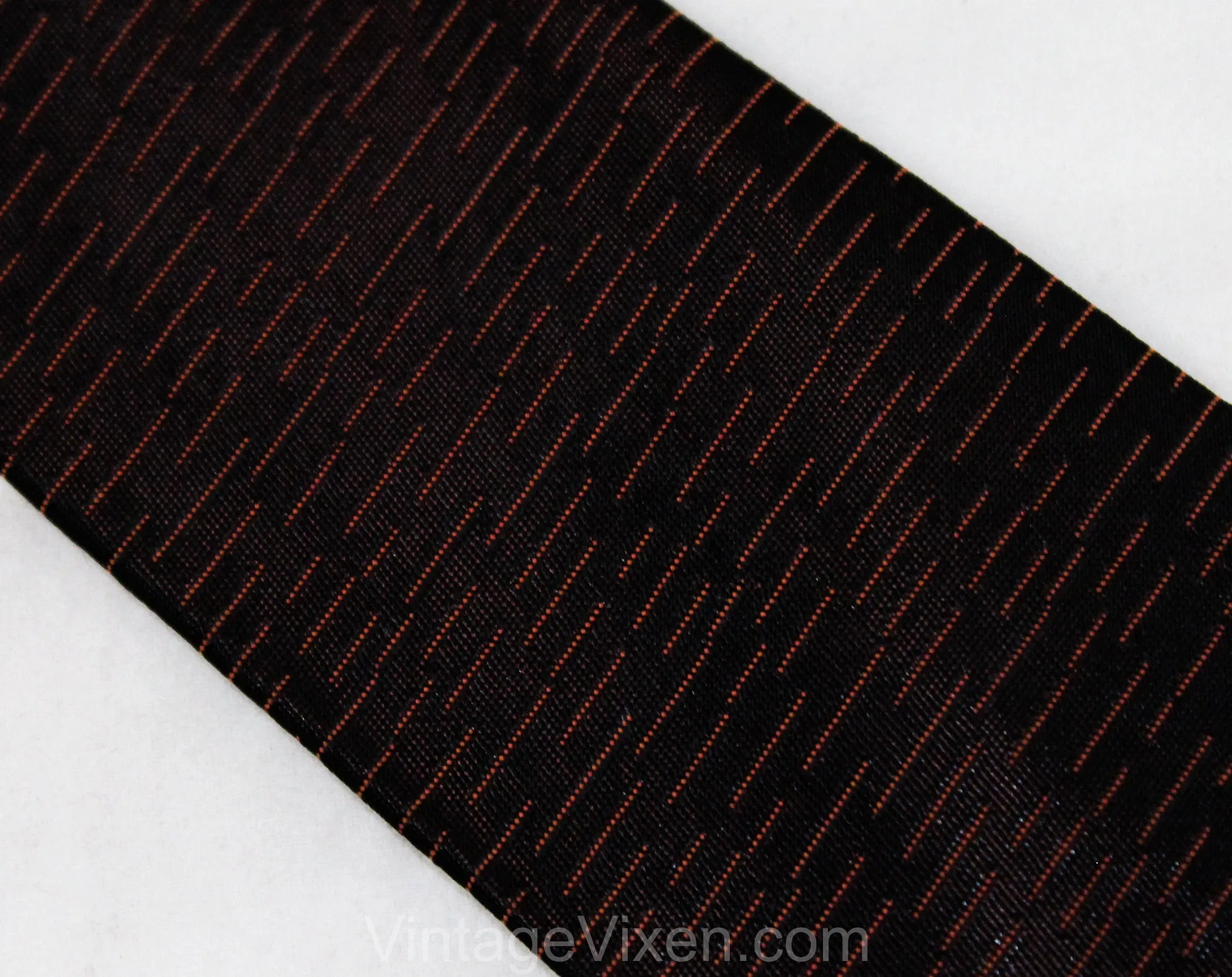 Men's 50s Skinny Tie - Mid Century Design Brocade - Copper Brown & Black 1950s Necktie with Modernist Crest - Mid 50's Downtown Office Wear