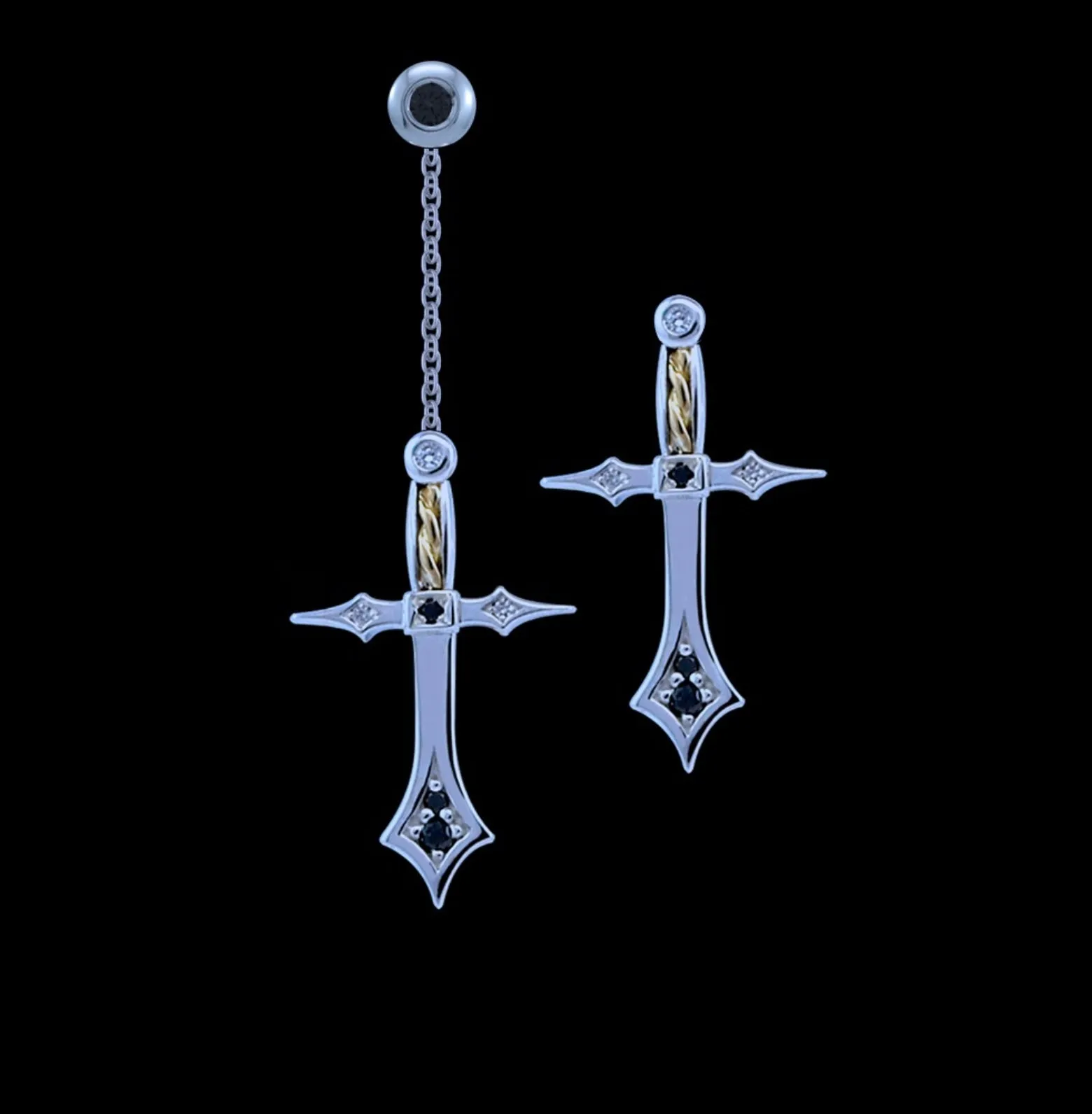 SAINT Dangling Earrings with Black & White Diamonds